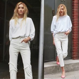 RACHEL COMEY Frayed High Rise Straight Leg Cropped Jeans in Dirty White